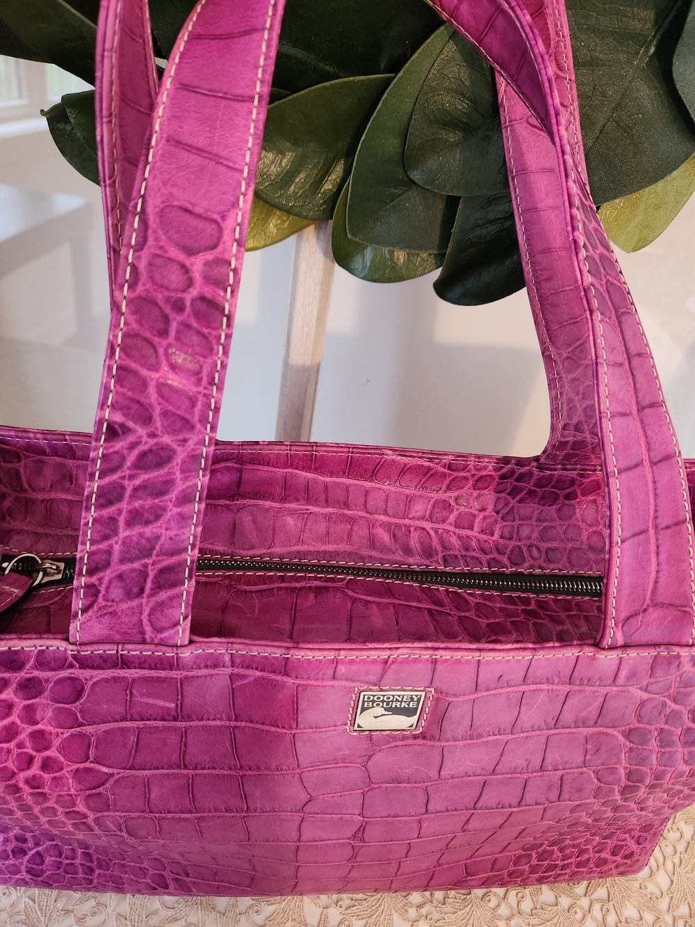 Dooney & Bourke Pink Croc-Embossed Tote Bag - Picture 5 of 12